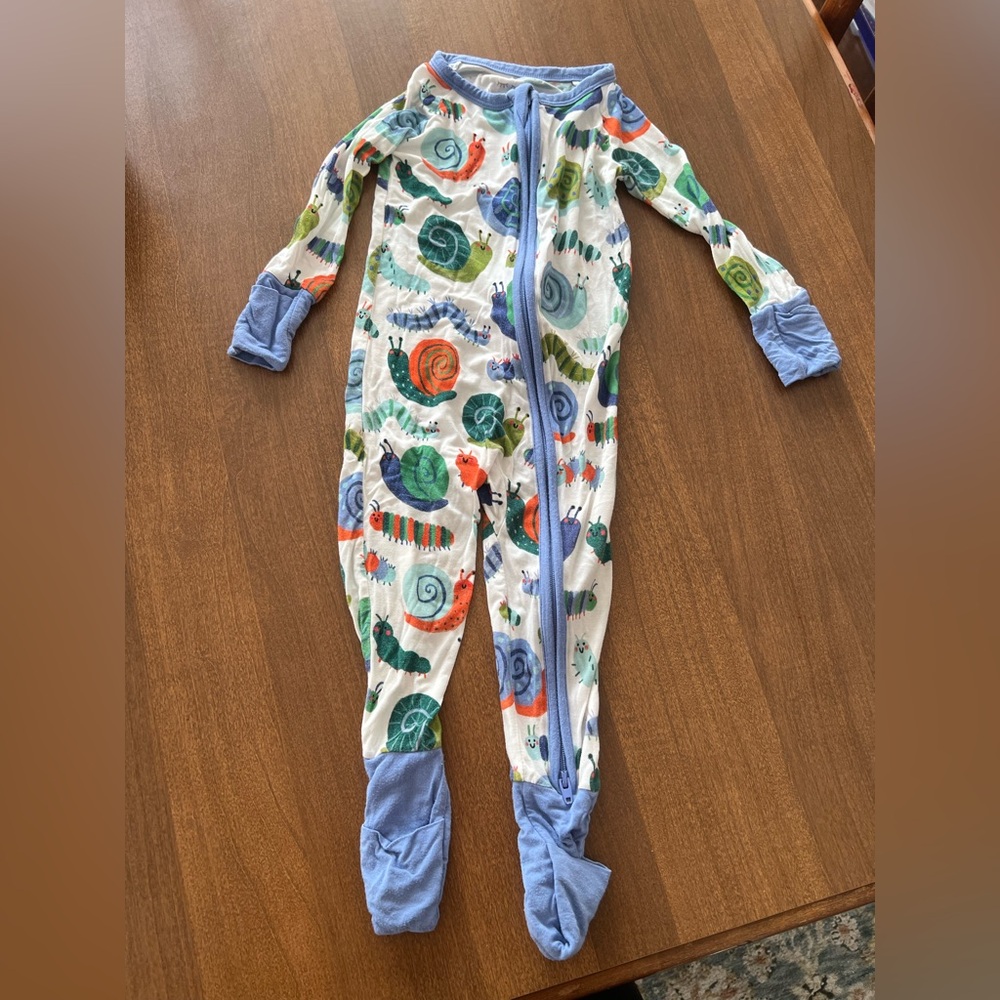 Little Sleepies Snail Print Footie with Blue Trim